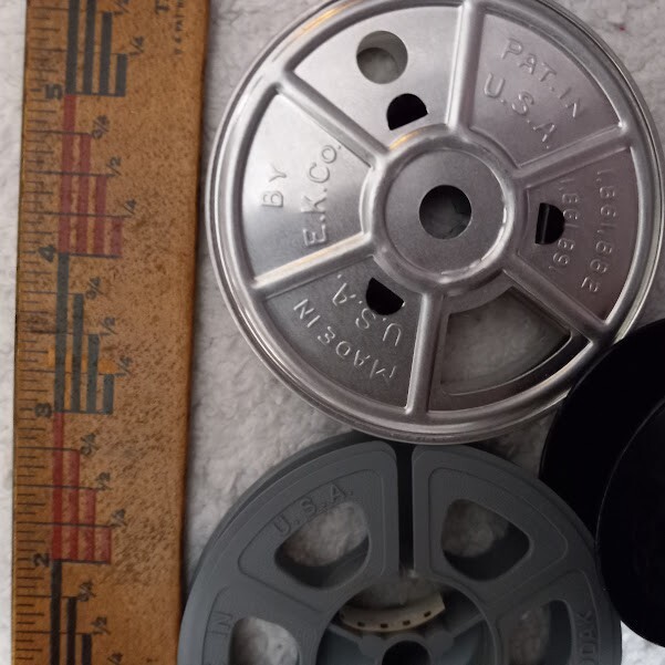 Kodak 1940’s Film Reels Lot of 3: Empty Metal 8mm 2-7/8″ and 2 Plastic (1 small)