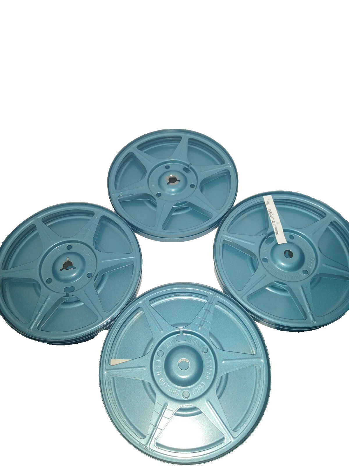 Lot of 4 Vintage Compco Corp Chicago USA 200Ft 8mm Metal Film Canasters
