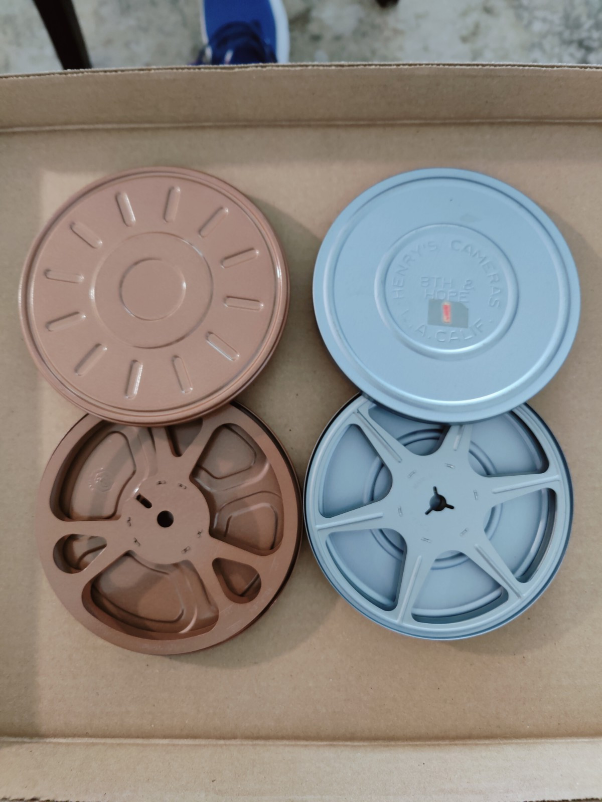 VTG GB Goldberg Bros Henry’s Cameras 5″ 8mm Film Cases & Reels (2)