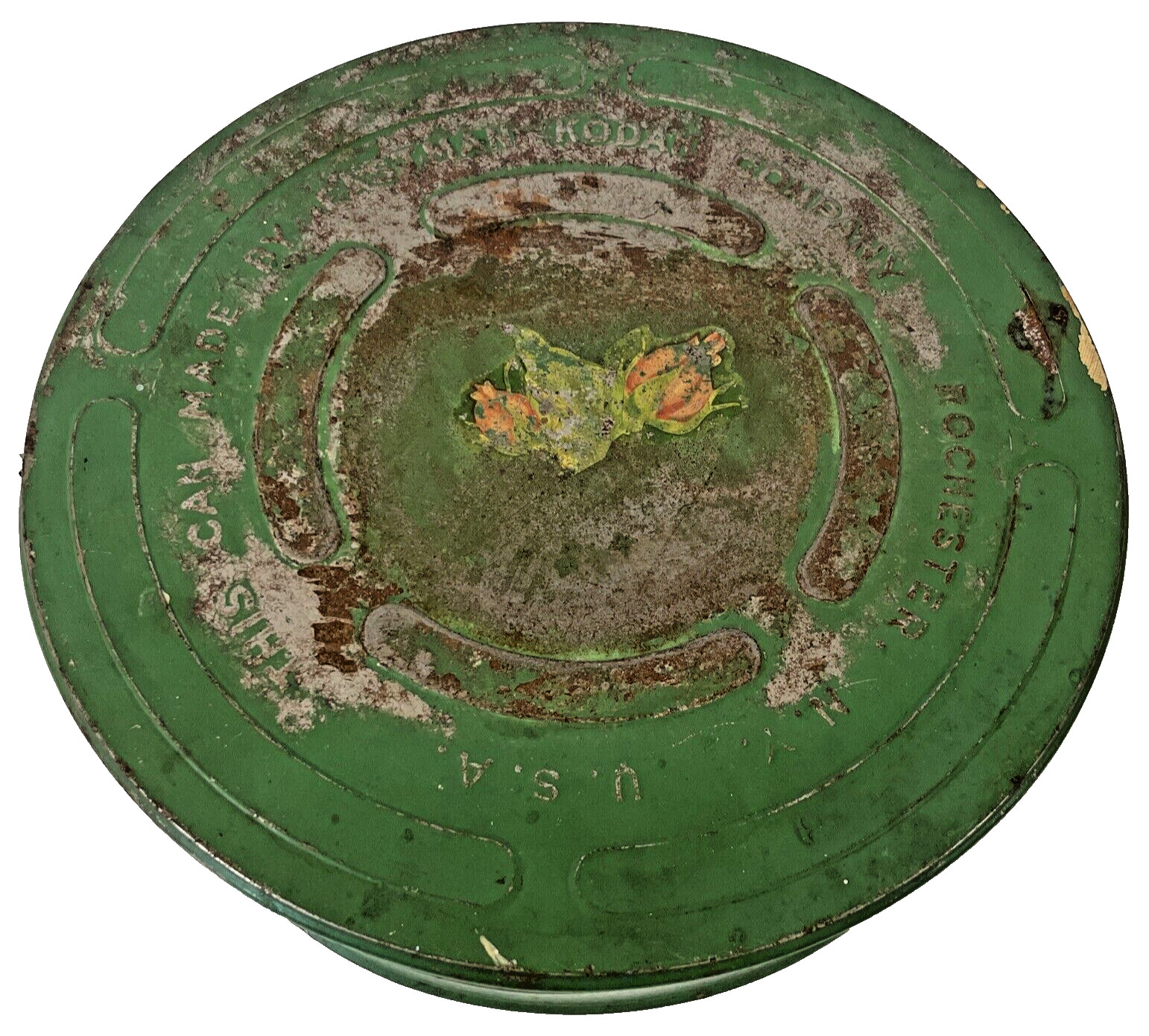 Film Cannister 10″ Inscribed Green Made by Eastman Kodak Company NY USA