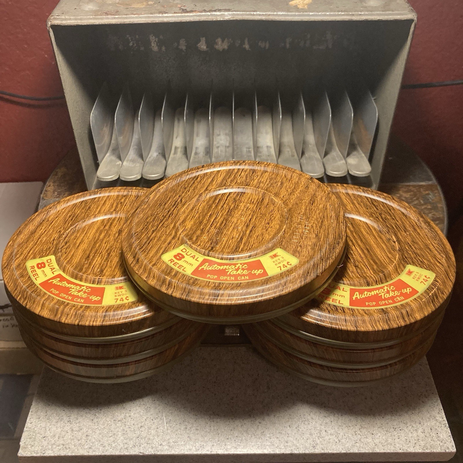 Vintage Brumberger Movie Case For 8mm Movies, w/ 7 movie Canisters, Reels