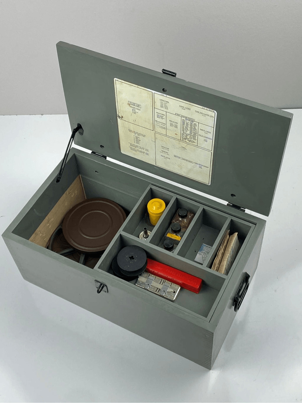 Vintage Electronics Spare Parts Wood Box + 8mm Revere Projector Camera Parts USA