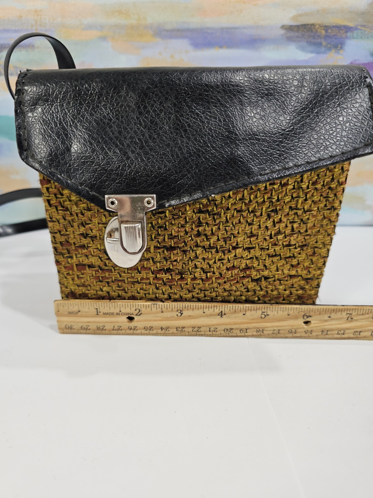 Vintage Brown Tweed Weave Shoulder Small Camera Bag W/clasp
