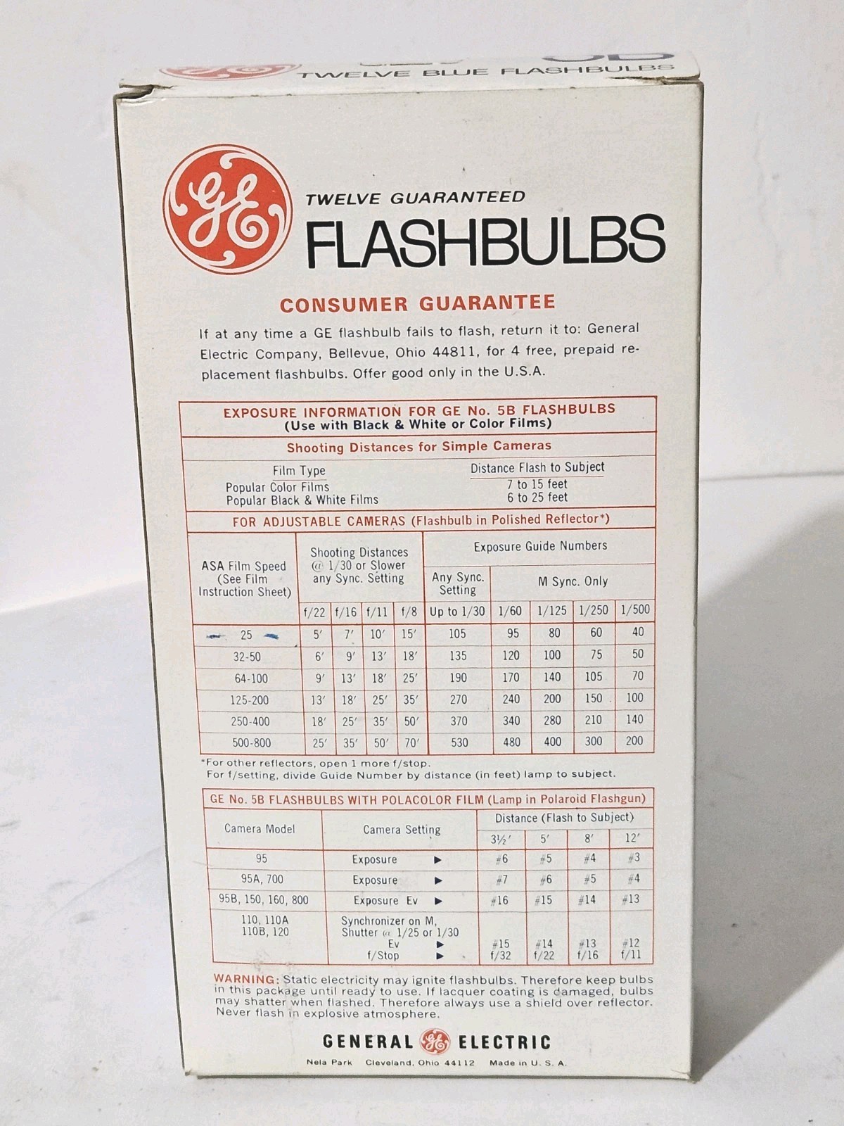 Vintage General Electric GE 5B Camera Flash Bulbs Blue Box of 12 – NOS
