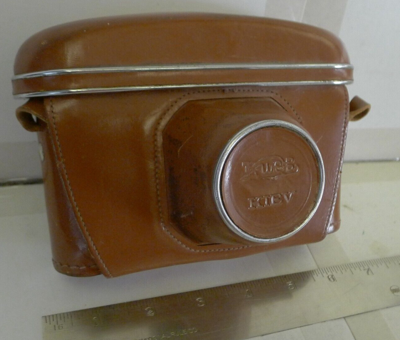 Russian Kiev 2-Part Brown Snap Close Fitted Leather Camera Case with Strap -Used