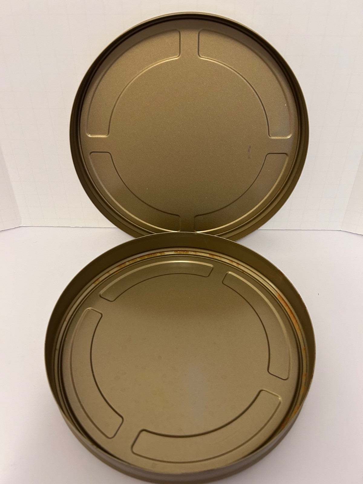 16mm/35mm Empty Metal Movie Film Reel Canisters 3pc Lot Golden Brown