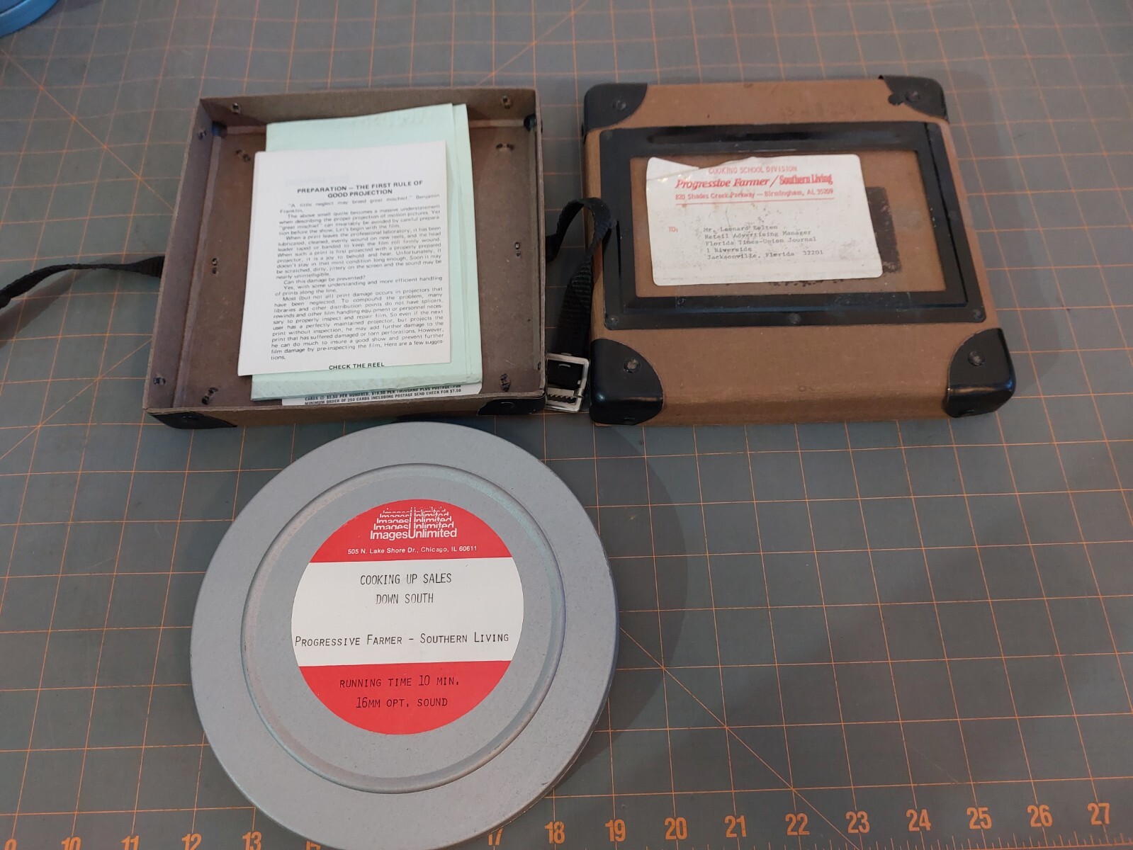 Vintage Film Reel Shipping Box “Cooking up sales down south” Farmer Southern