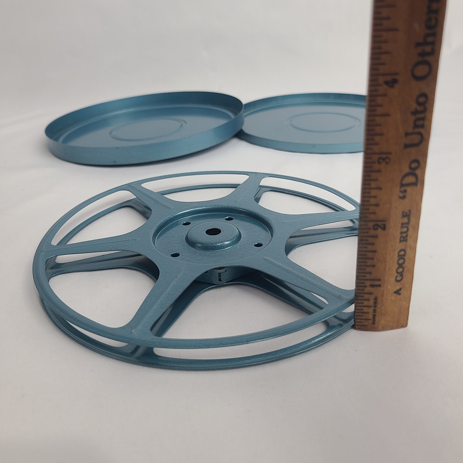 Compco Corp 8mm Film Reel in Metal Cannister Can Case Light Blue Vintage Movie