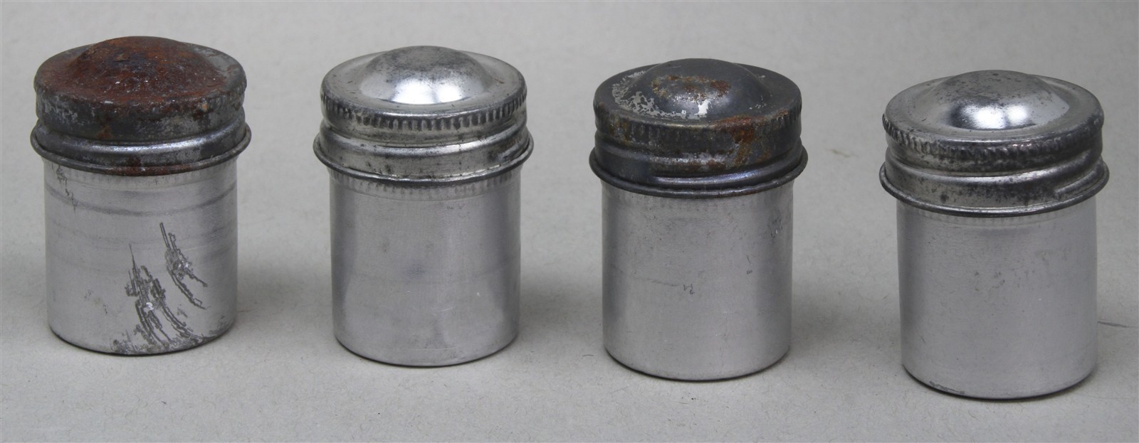 Lot of 4 35mm Aluminum Metal Canisters Tins SILVER with SILVER Screw-Top LIDS