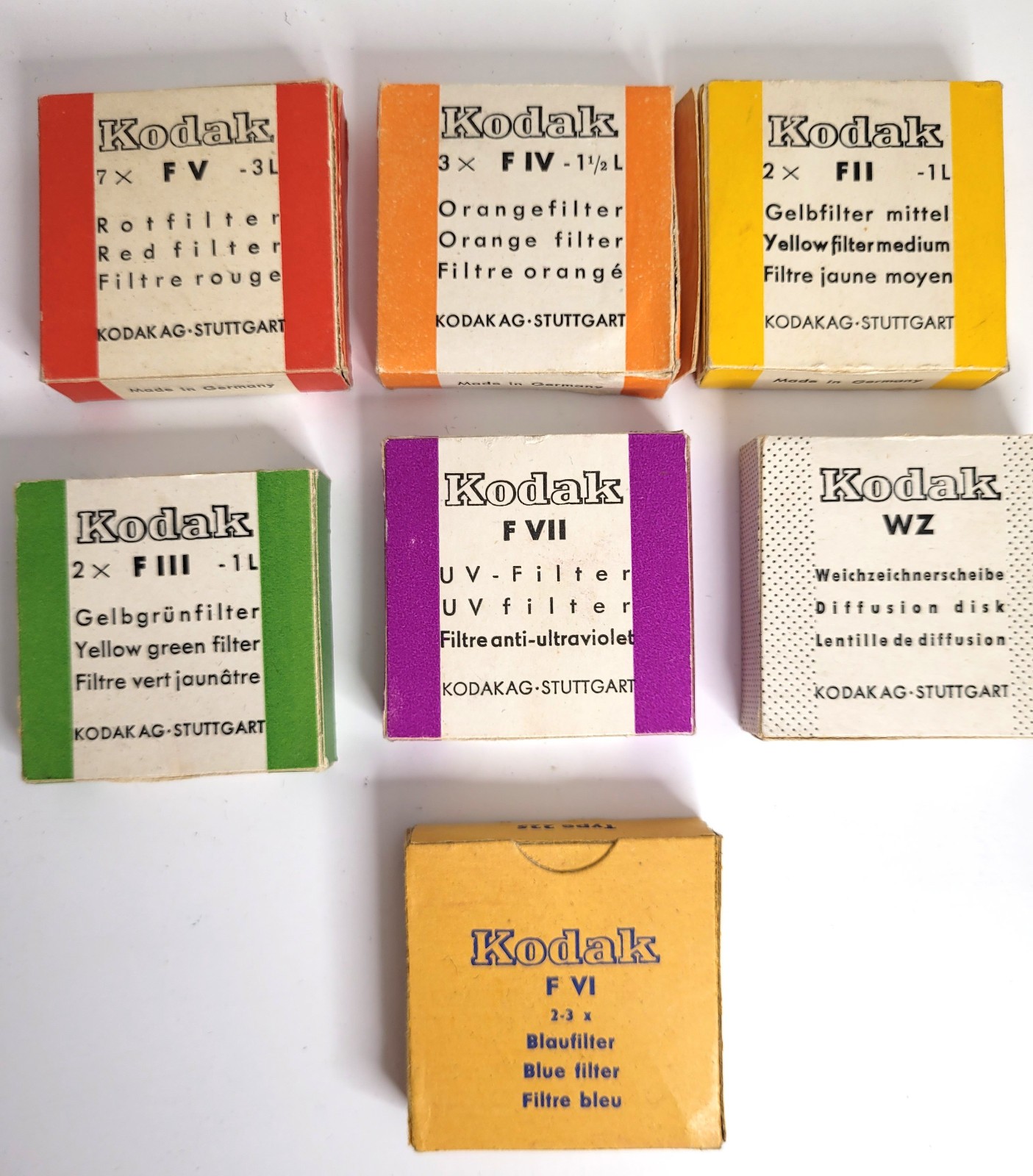 Lot of 7 Vintage Kodak Filter Boxes & Holders Only – Stuttgart Germany – 1950s