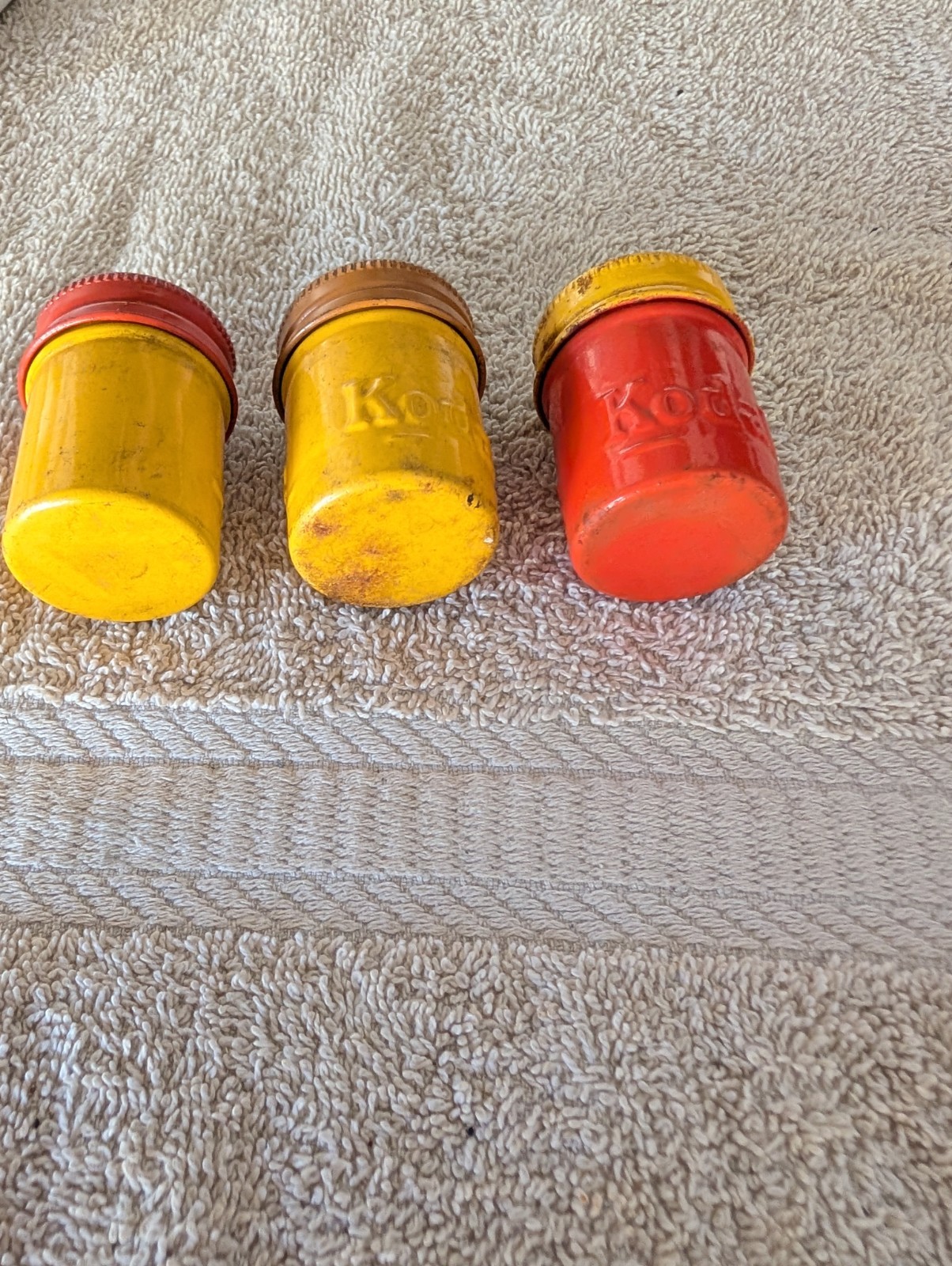Vintage Kodak Yellow And Orange Tin Embossed Film Canister With Lid Lot Of 3