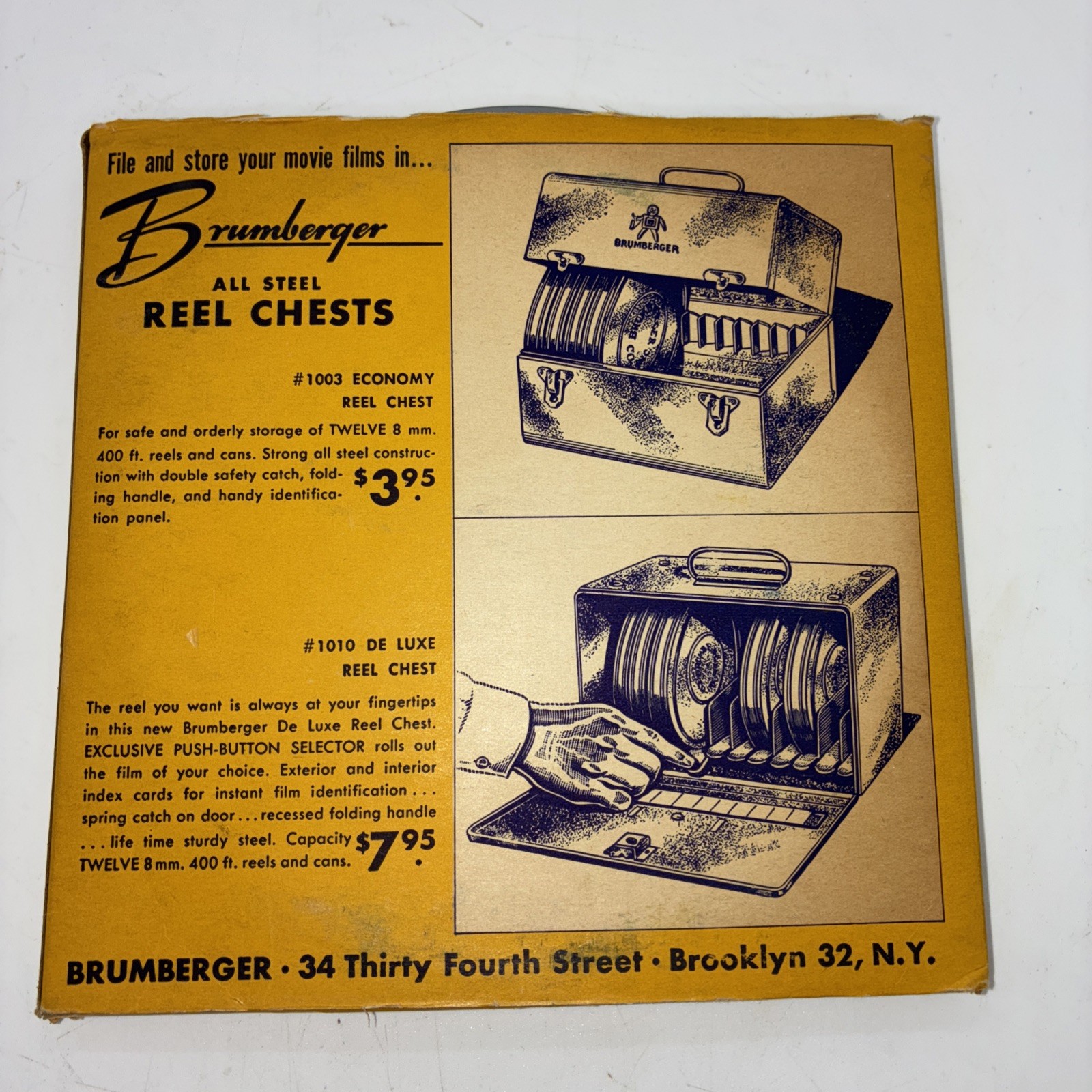 Vintage Metal Brumburger Co. Inc 8mm – 400 Ft. Film Reel & Canister Brooklyn NY