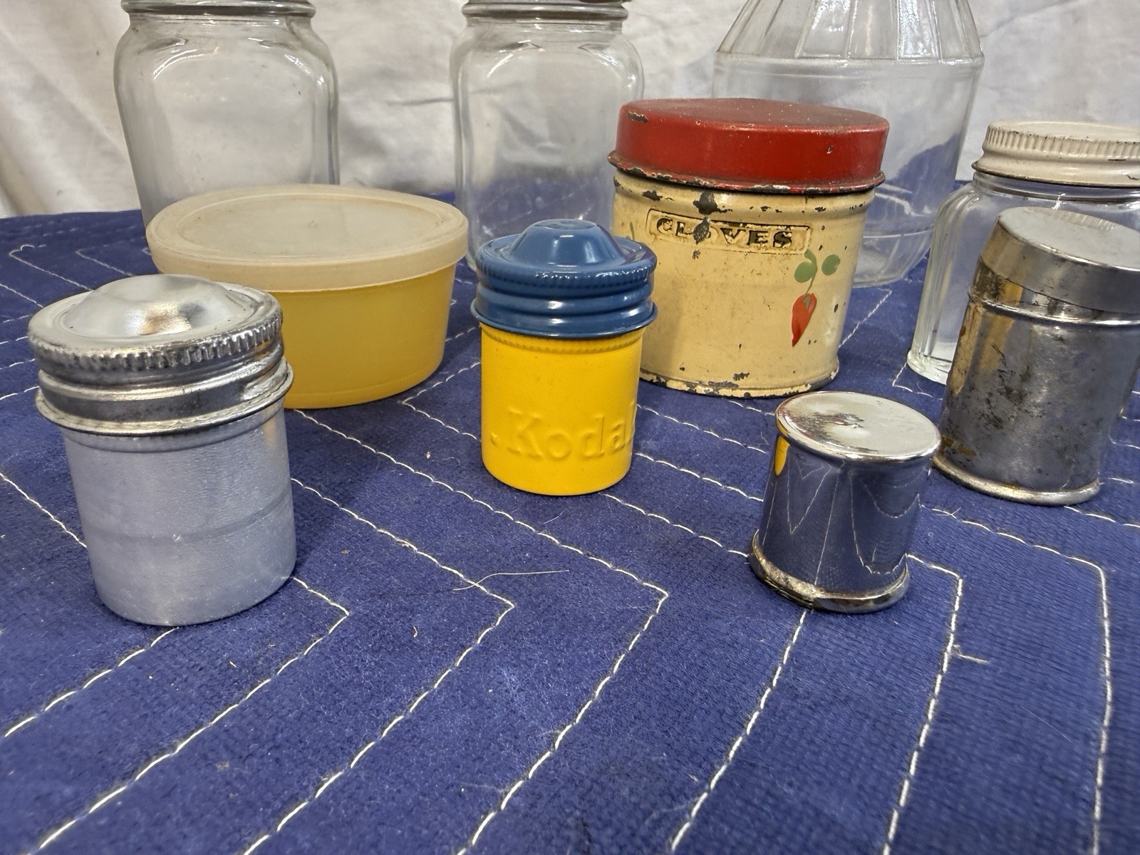 Kitchen Spice Tin Canister Lot Glass Jars Harry David Kodak Can Yellow