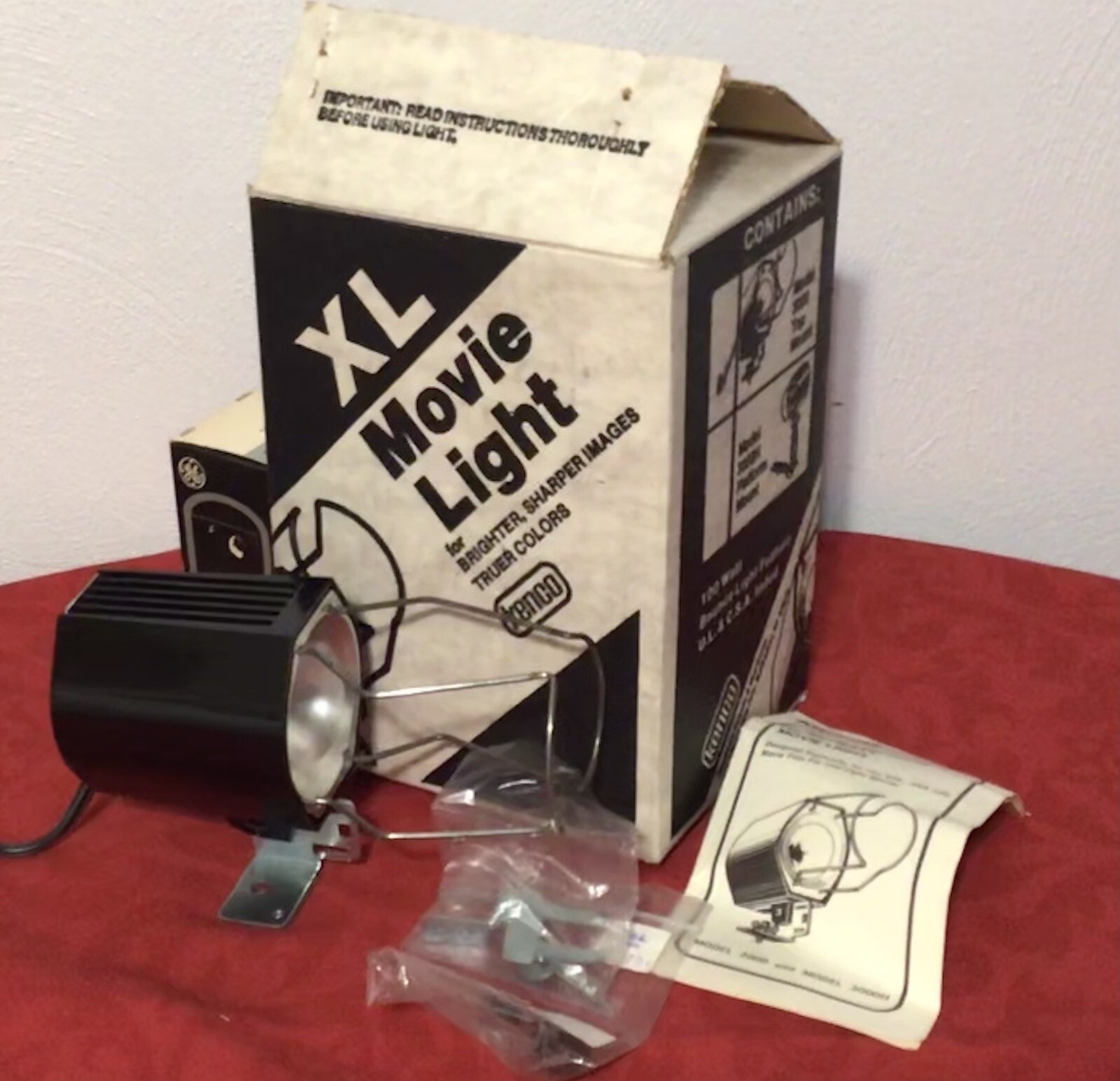 Vintage Kenco Movie Light XL 100-watt Model 3000 Top Mount Manual Original Box