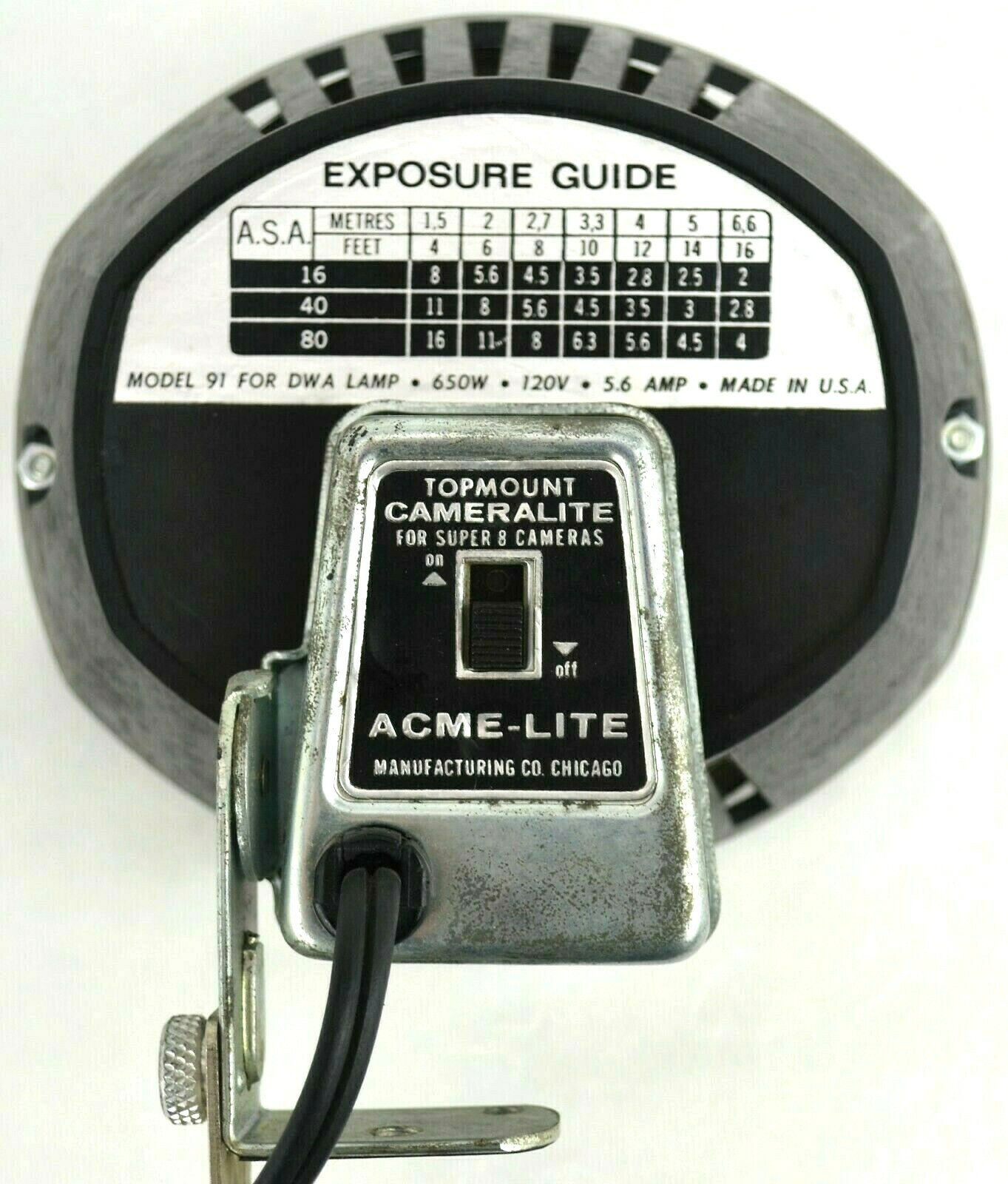 Vintage LIGHT Retro TOPMOUNT CAMERALITE for Super 8 Cameras ACME-LITE * WORKS *