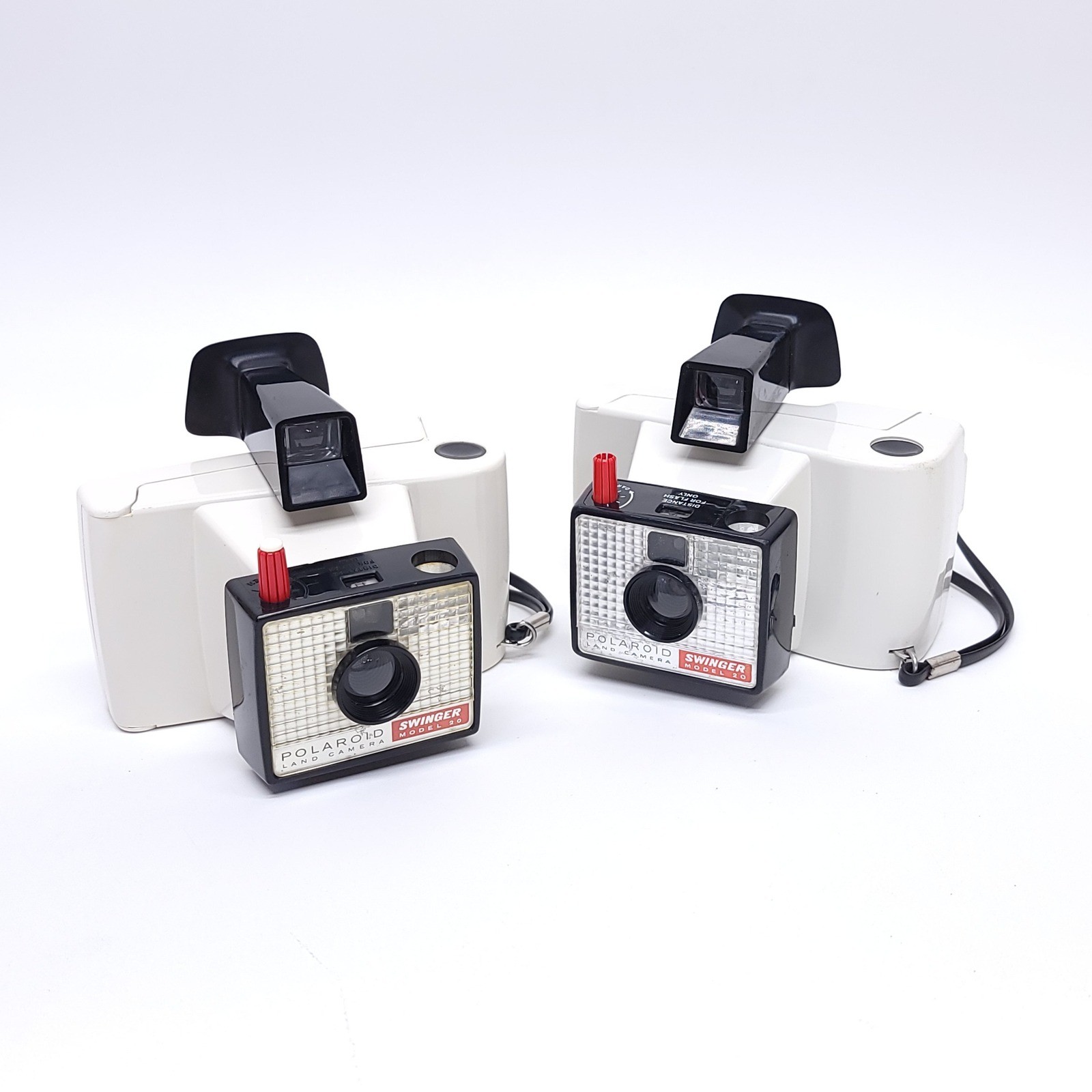Vintage Pair of 60s Polaroid Land Camera Swinger Model 20 White