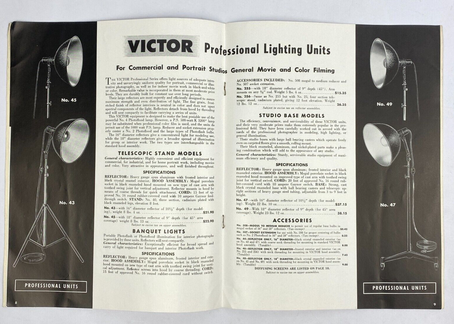 1947 Victor Photographic Book Lighting Equipment Supplies Smith Sons Griffith IN