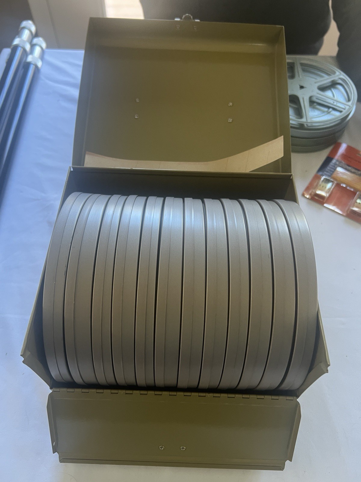 Vintage Logan Deluxe Film Reel Storage Chest w/ Metal 8mm/16mm Canisters Lot
