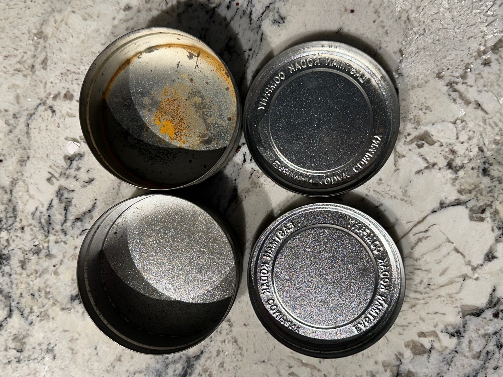 EASTMAN KODAK Vintage Film Company Cannister 4″ Case Tins X2 For Reel Storage