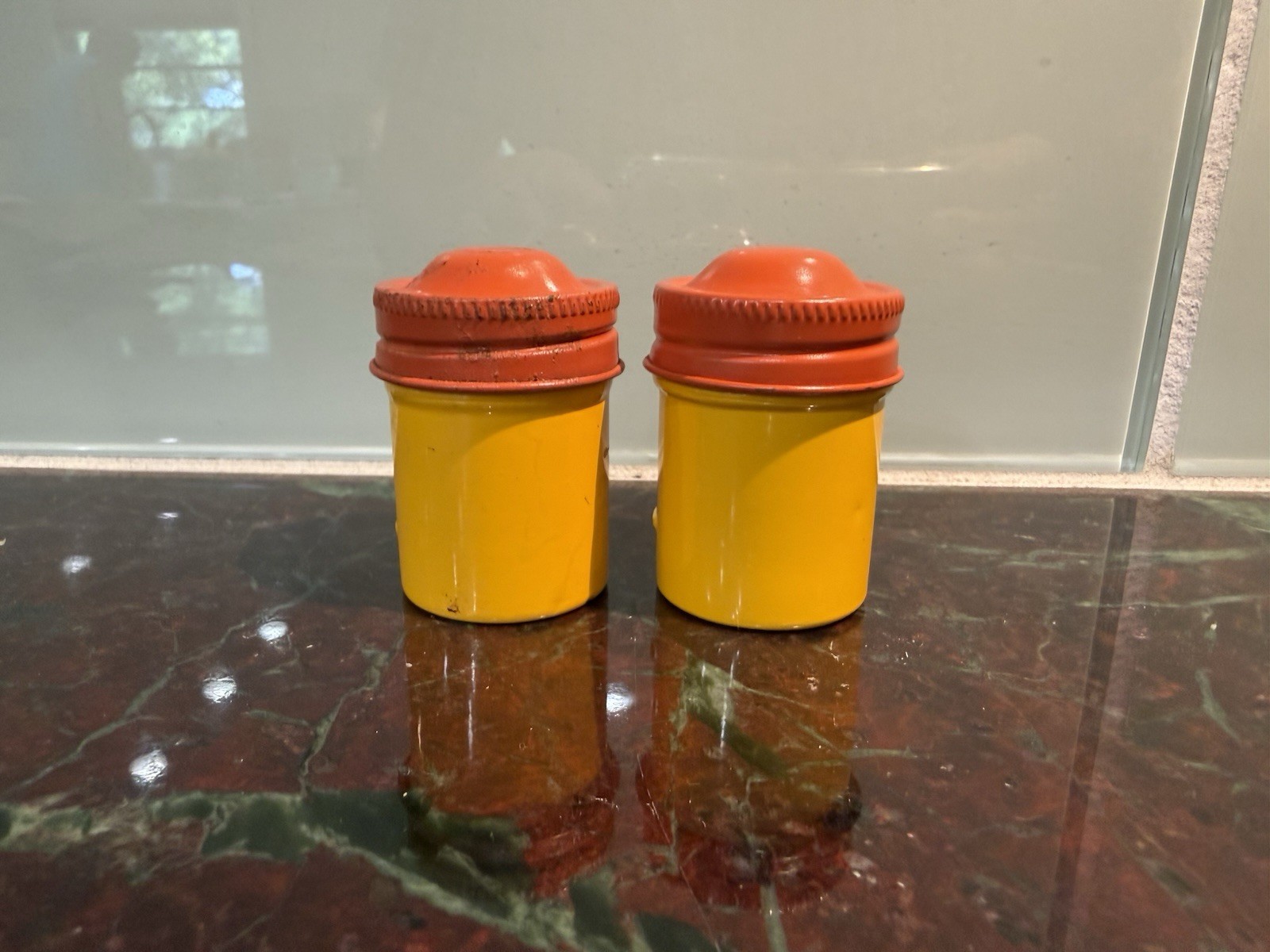 Vintage Kodak Film Metal Tin Canister Lot of 2 * Yellow & Orange