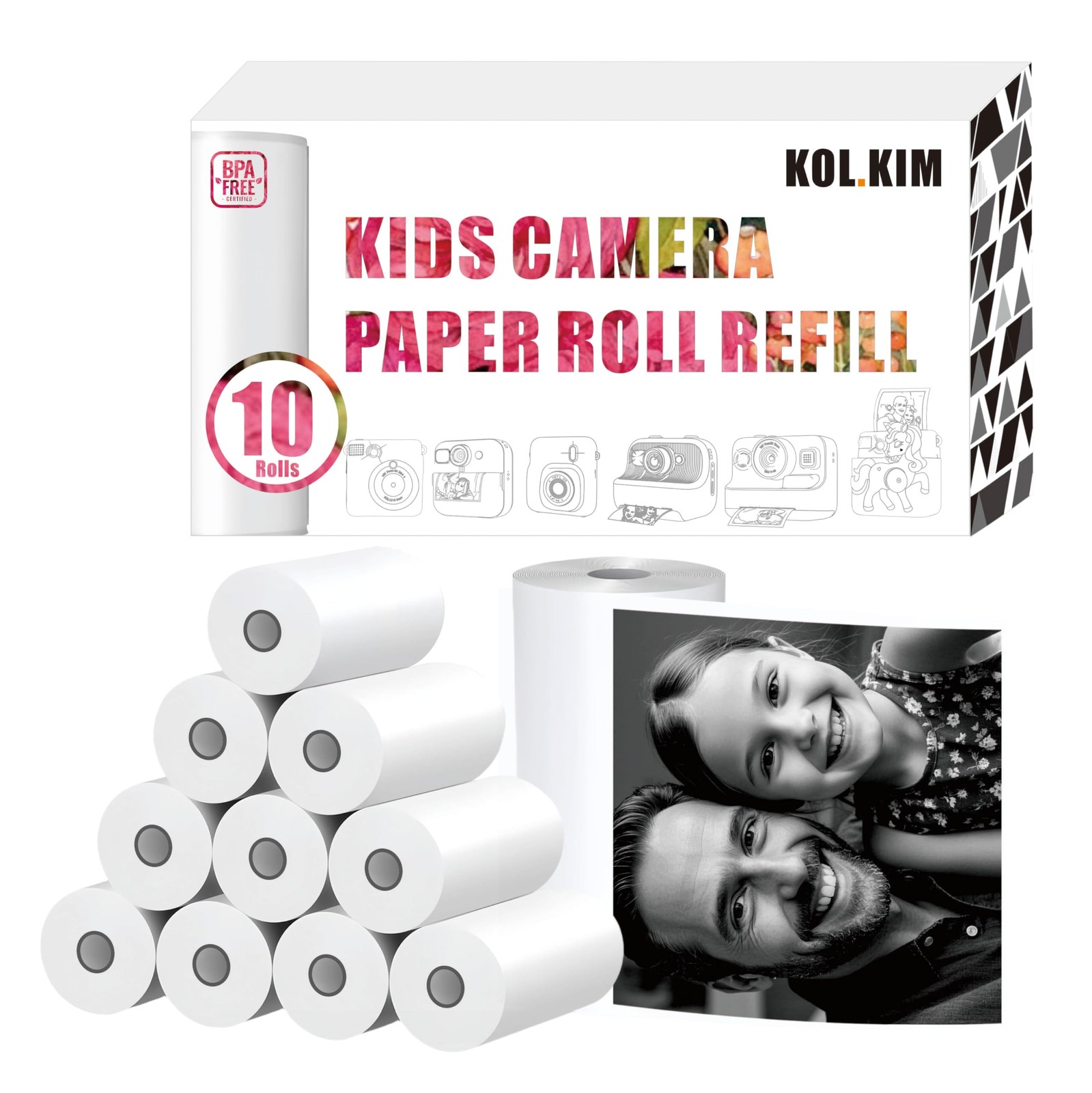 10 Rolls Kids Camera Paper Roll Refill Compatible for Dylanto Instant Print