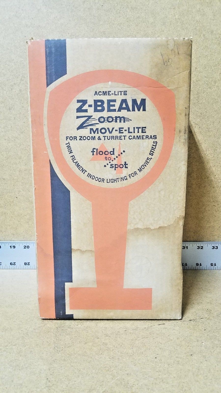 VINTAGE ACME-LITE Z-BEAM MODEL 66 MOV-E-LITE TWIN FILAMENT W/ ORIGINAL BOX 650W