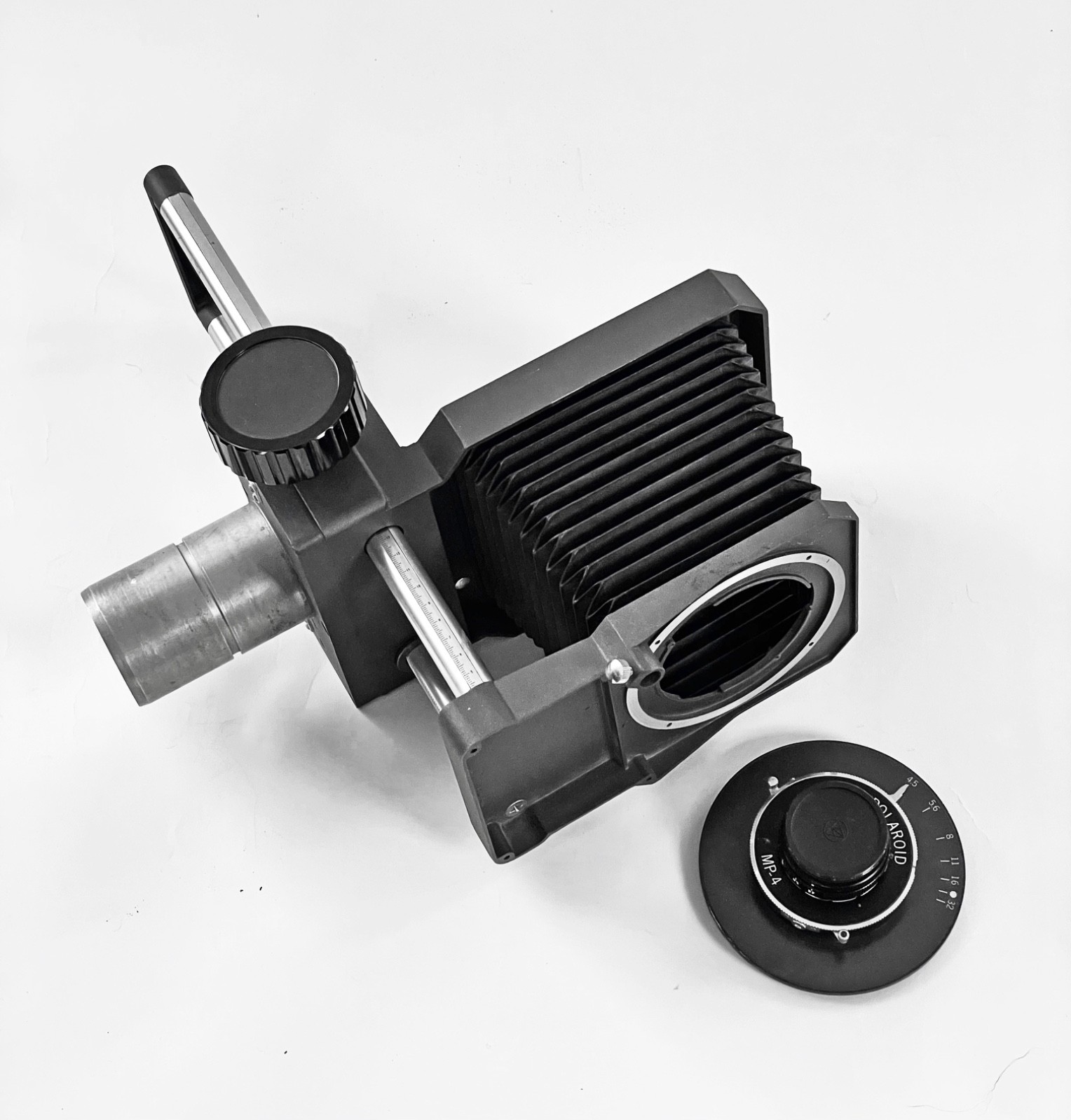 POLAROID MP-4 4X5/PACK SYSTEM: SLIDING 4X5 PLATFORM, 2 LENSES, 2 HOLDERS, MORE+