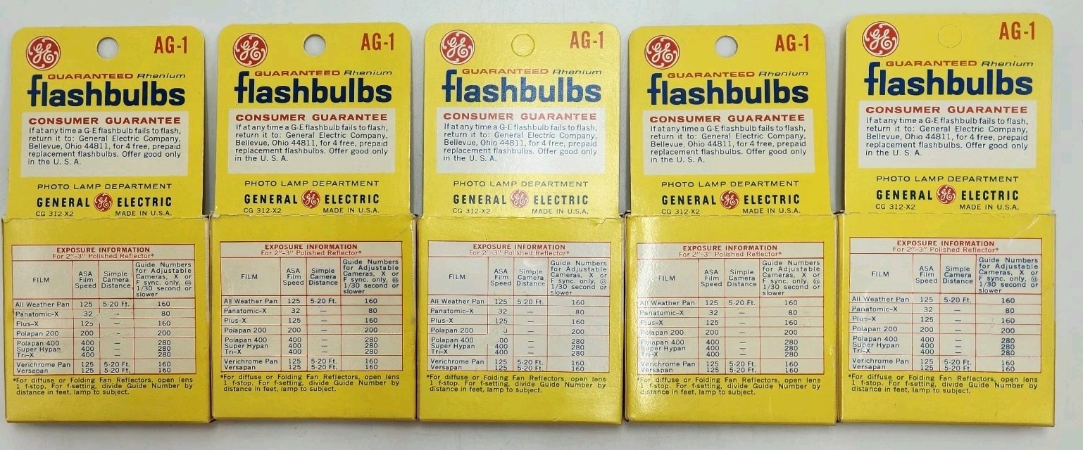 GE General Electric Flashbulbs AG-1 Clear 5 Boxes Of 12 Each Vintage Photography