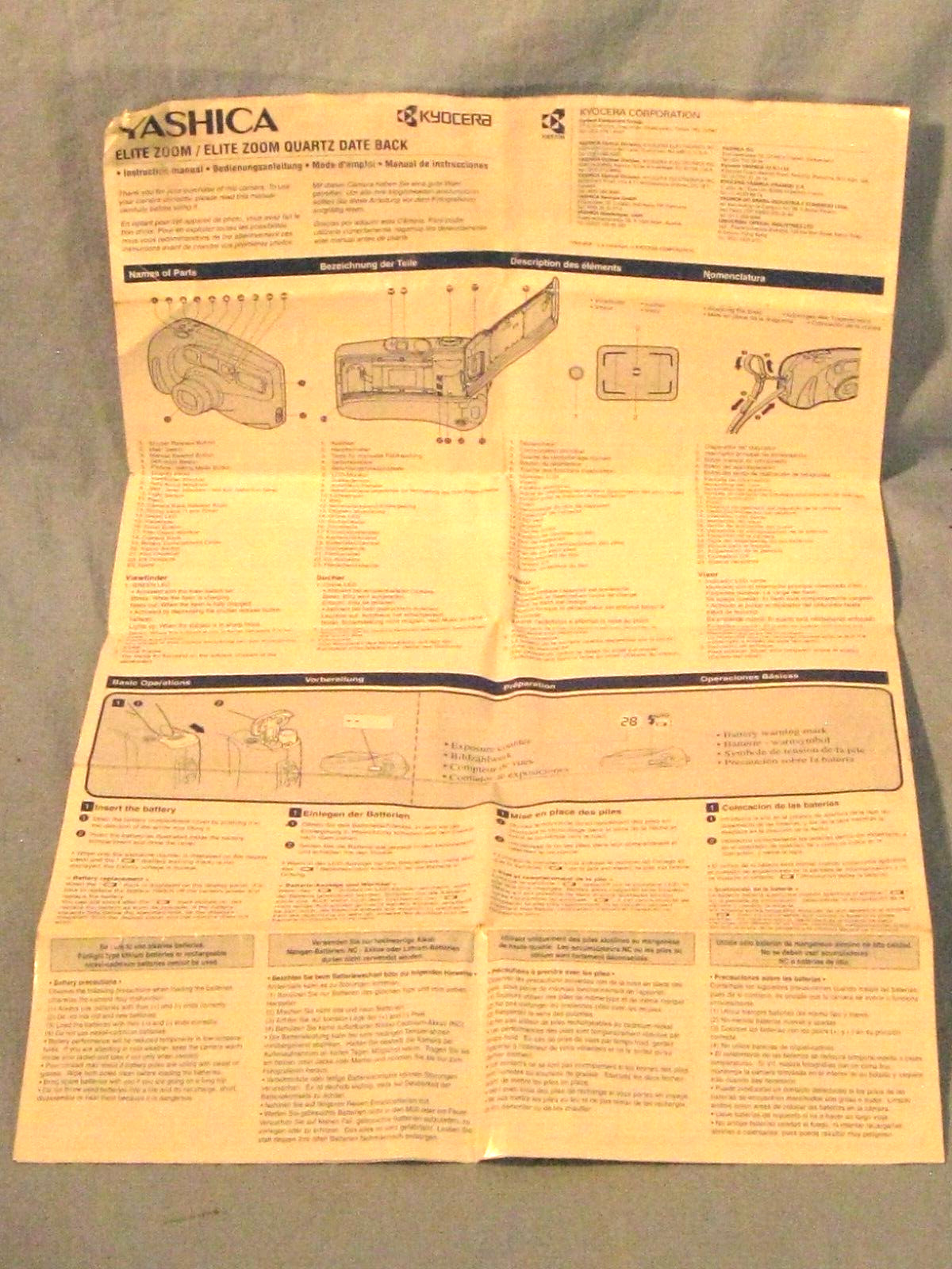Yashica Kyocera Elite Zoom/Elite Zoom Quartz Date Back Camera Instruction Manual