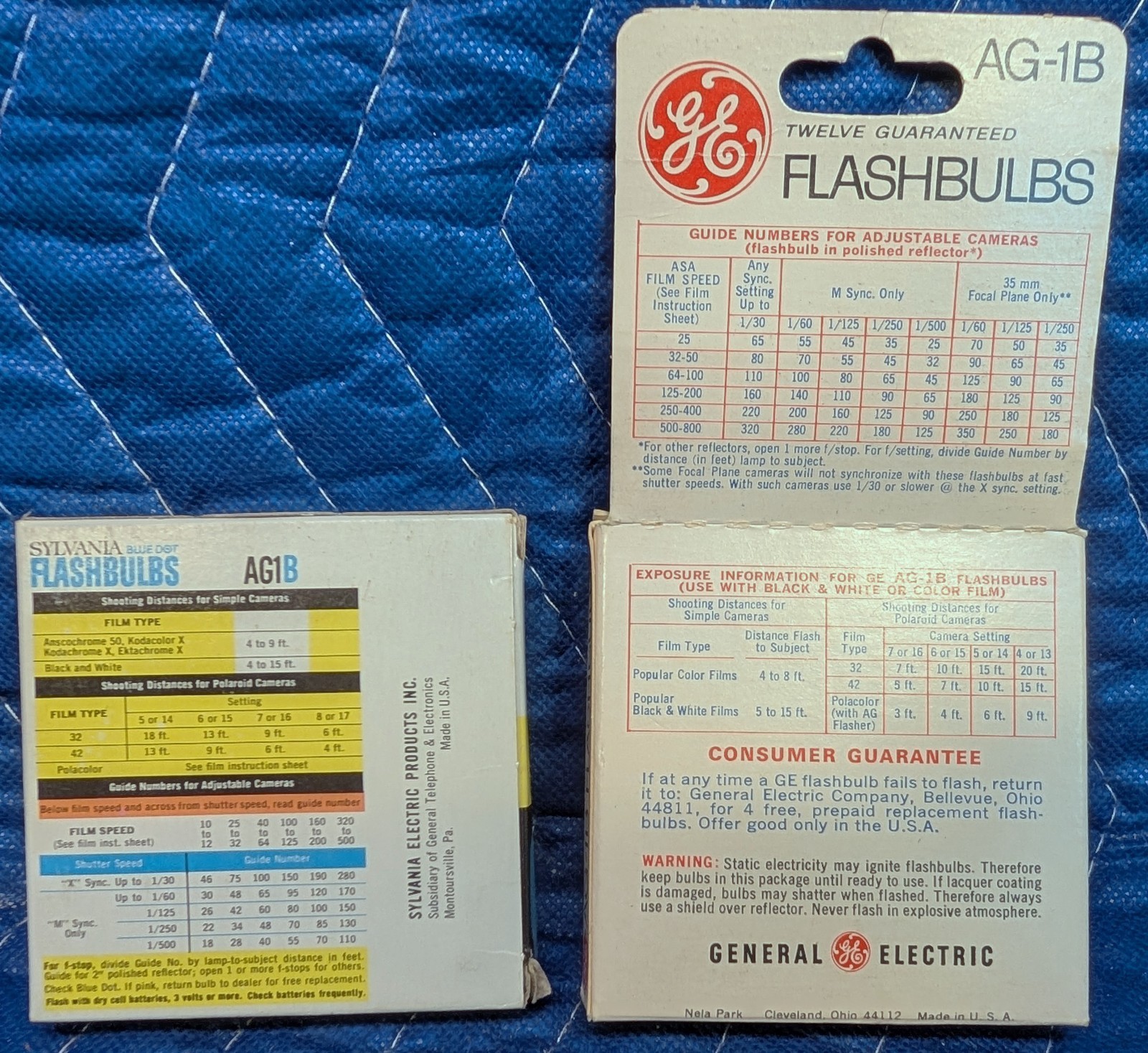 Vintage GE & Sylvania AG-1B Flashbulbs – both full, 24 bulbs total