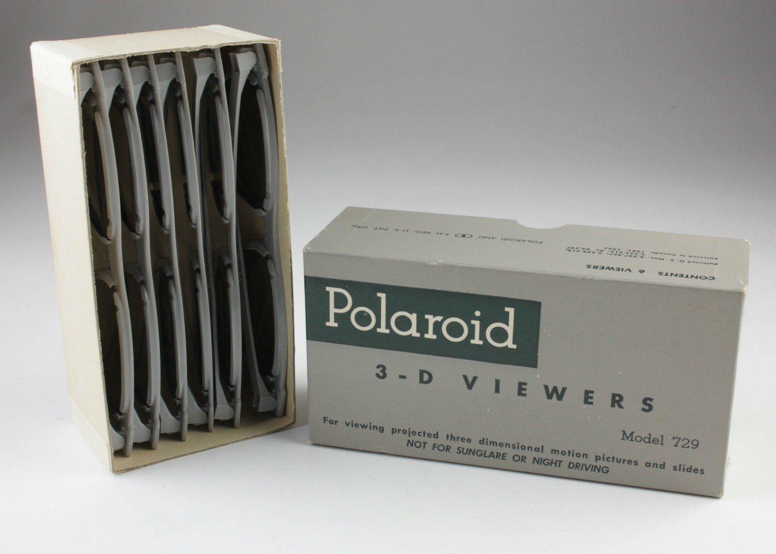 Polaroid 3-D Viewers – Model 729 – Vintage Original Box of 6 Pairs Gray Glasses