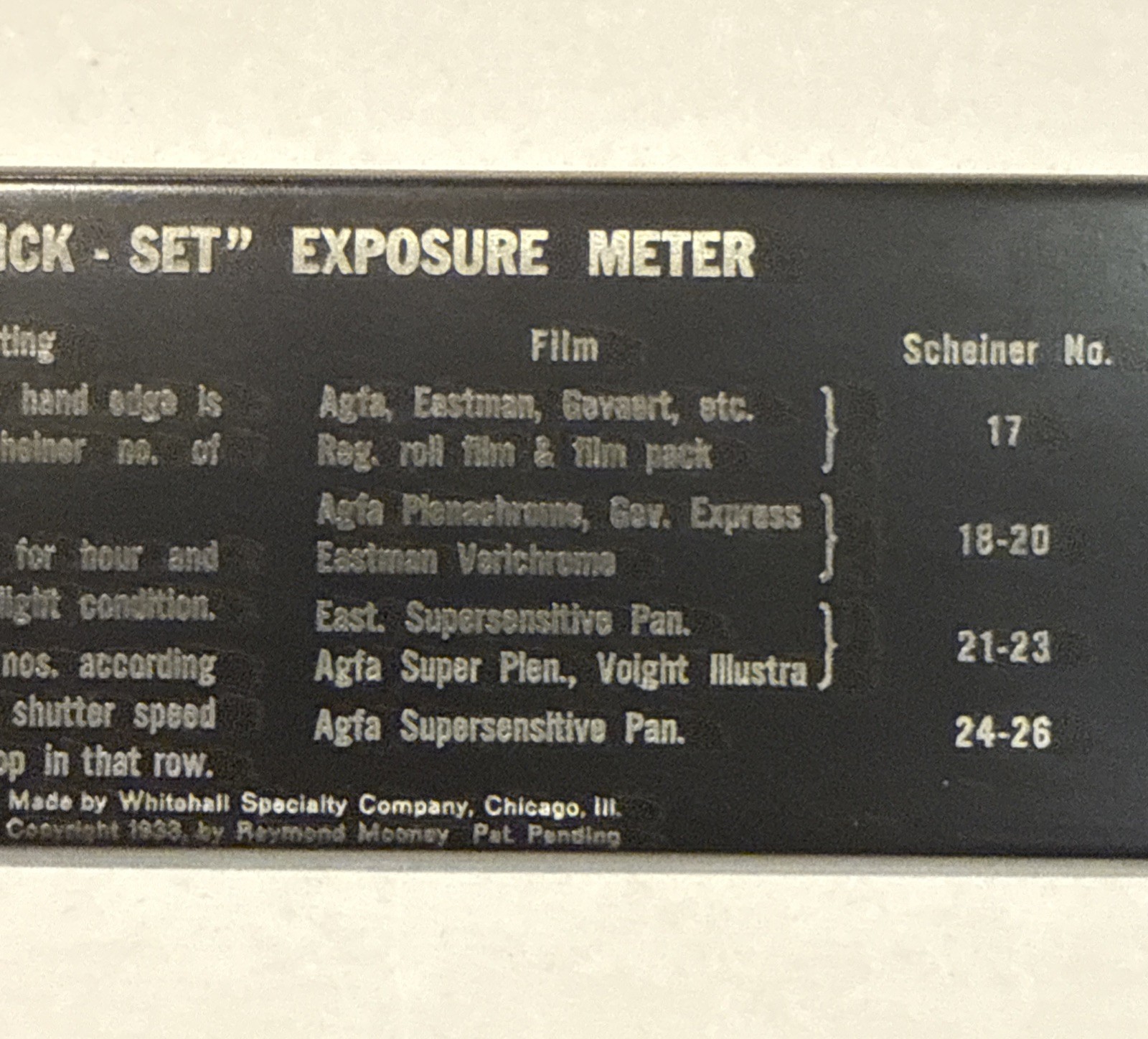 RARE ANTIQUE 1933 Photography Exposure Scale Metal “Quick-Set” Slide Meter