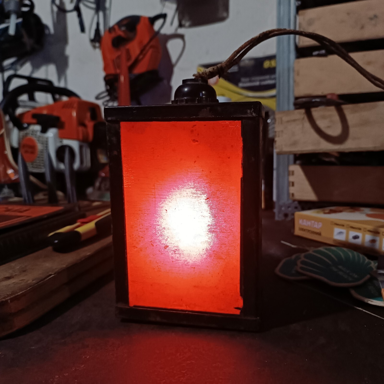 Soviet rich antique red lantern for photo printing 1980s USSR antique.