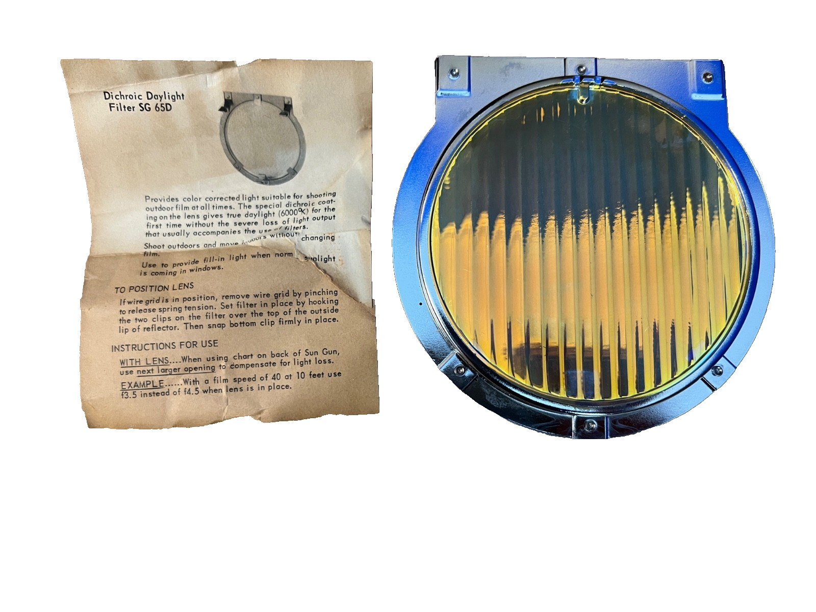 Vintage Sylvania SUN GUN II MOVIE LIGHT+Rare Dichraic Daylight Filter SG65D+Case