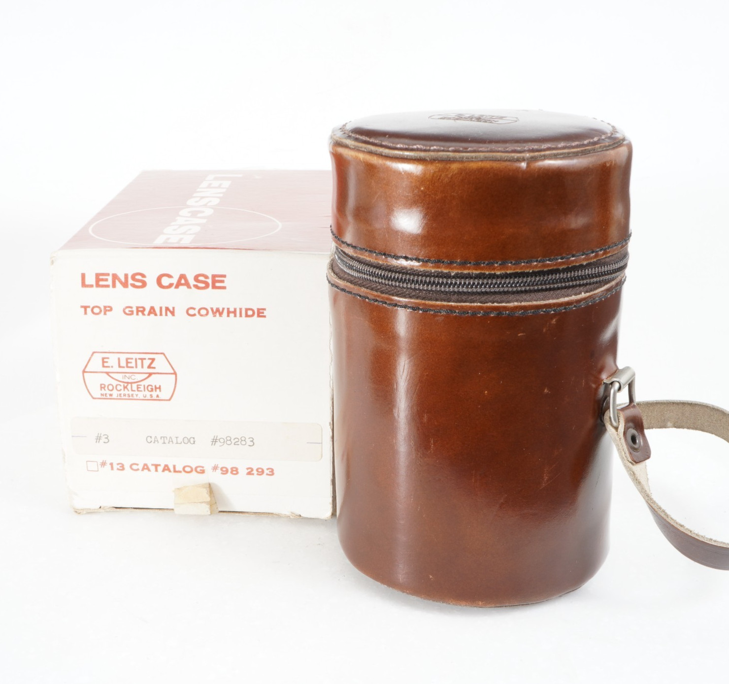 -[EX+++] E. LEITZ #3 LENS CASE 98283 BROWN LEATHER + STRAP For Elmarit-R 90mm