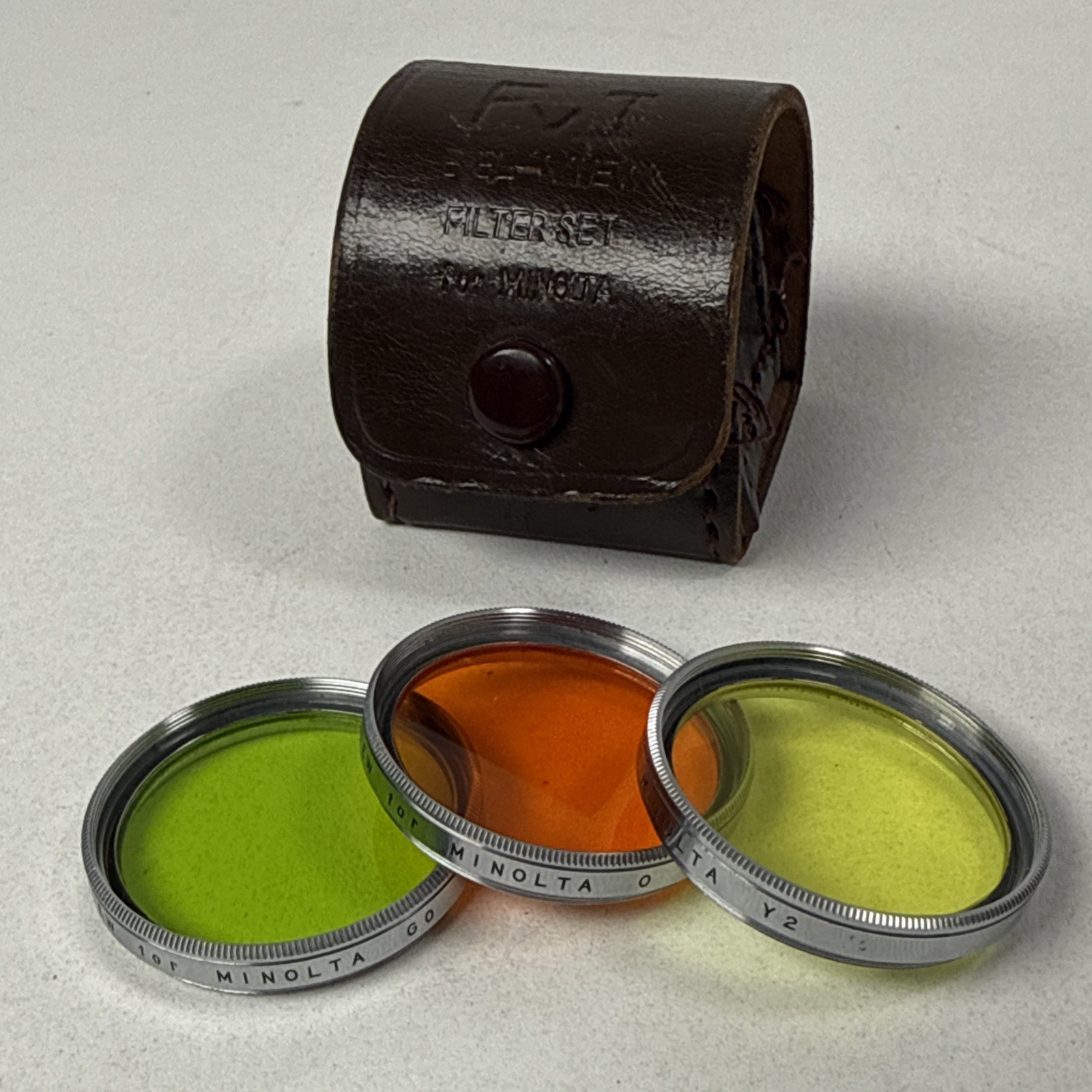 Rare Vintage Bel-View Minolta 3pc Y2 O G0 Screw-In Filters Case Canon LTM Leica