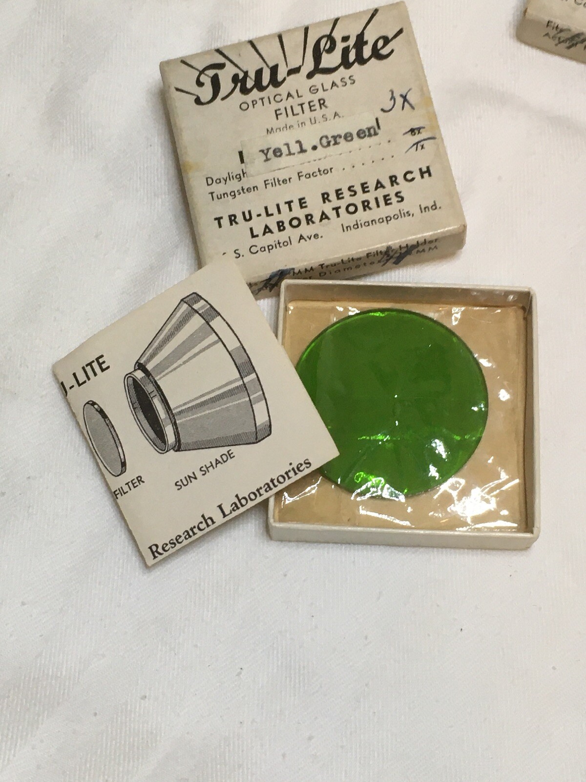 Vintage Lot 4 Tru-Lite Optical Glass Filters Infra Red Green Yellow Kit Research
