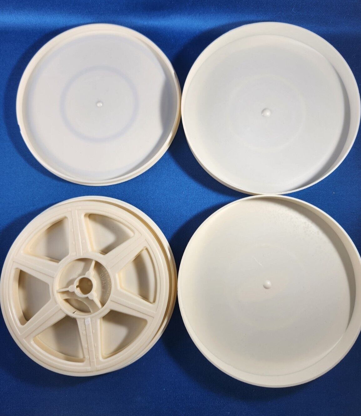 Vintage 2 Super 8mm Plastic Cases Canisters Cream/Beige + 1 Reel 5”