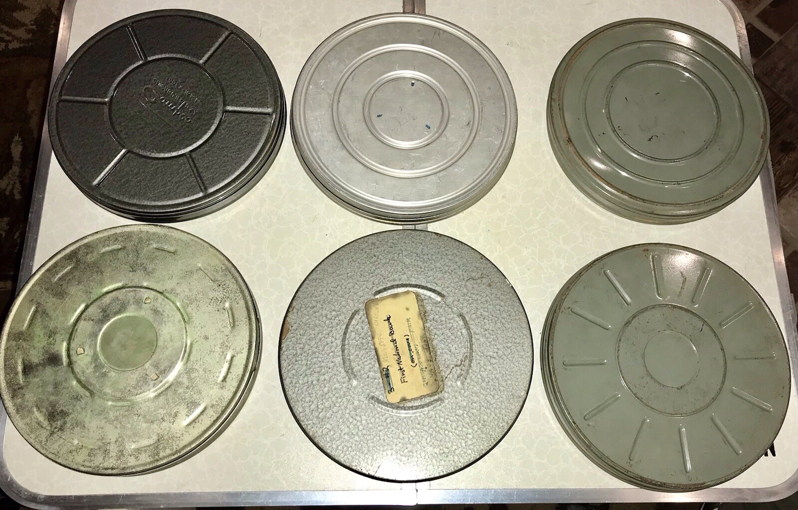 6- Vintage 16mm 7” Metal Empty Film Tins W/some Empty Reels