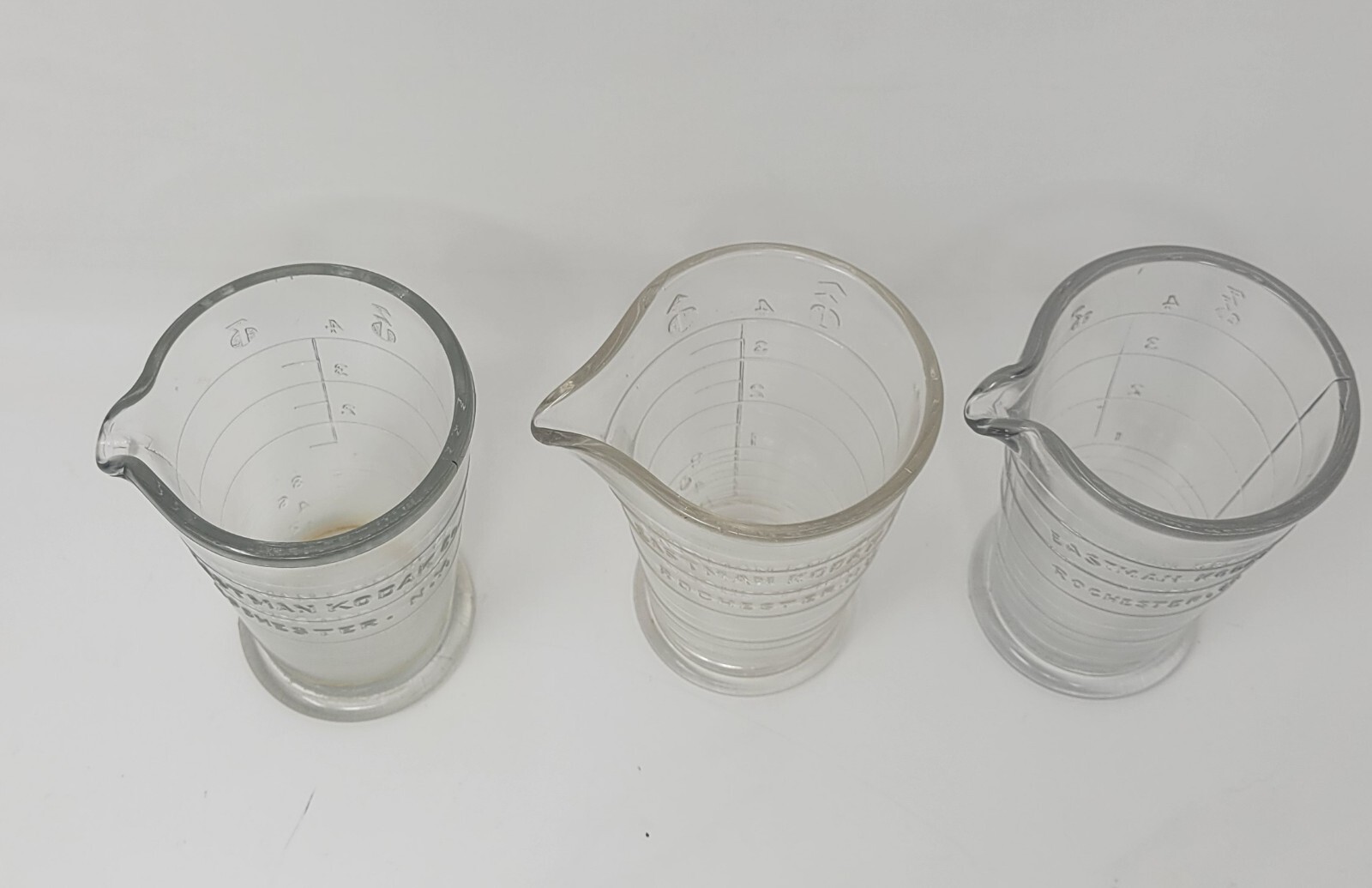 Vintage Eastman Kodak Co. 4oz. Photographic Use Glass Beakers Lot of 3