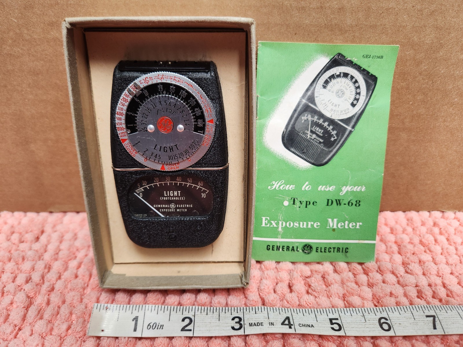 VTG General Electric Exposure Meter Light Type DW-68 w/ Manual GE DW-68 Meter