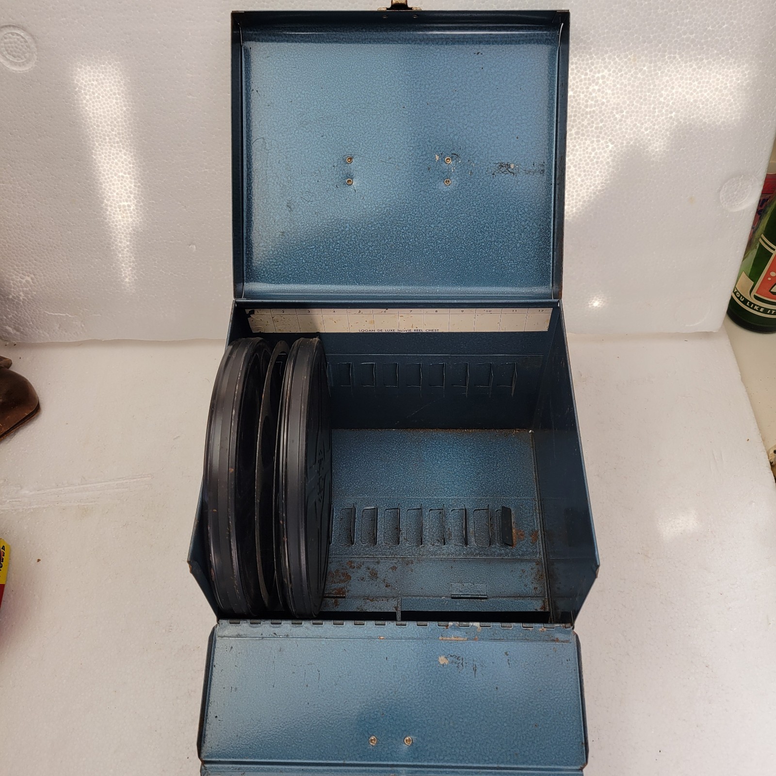 1950s Metal Logan 8mm Film box + 4x 6″ Scherer 2x 5″ Tower Reels Federal Stores