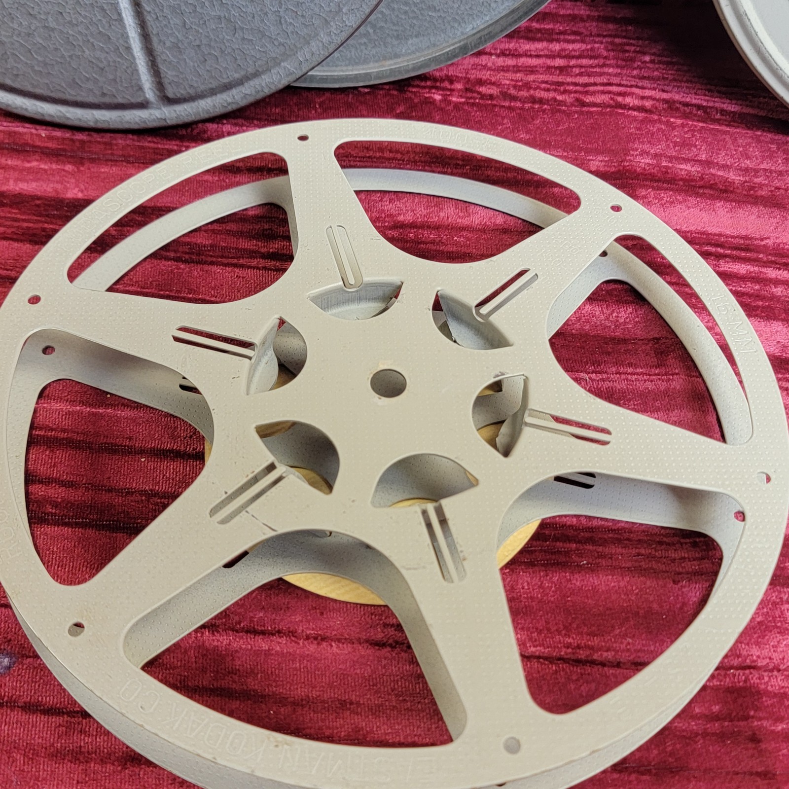 2X Empty 8mm Metal Film Reel w/ CanisterS 7″ Diameter VINTAGE ESTATE FIND
