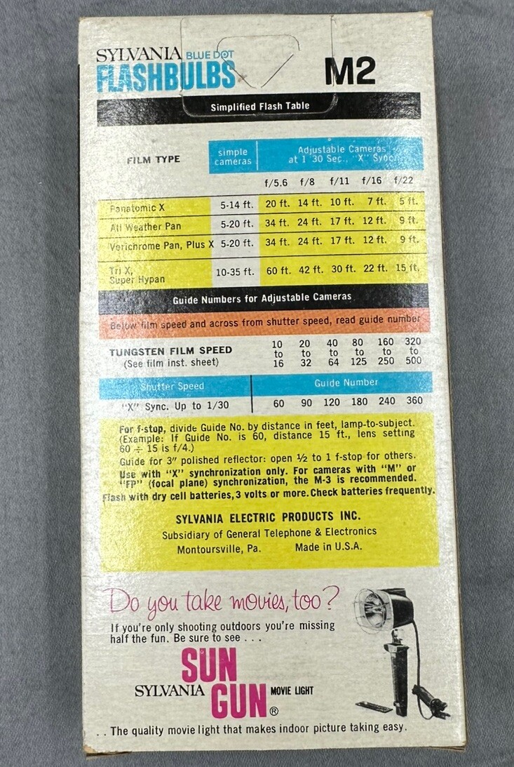 Vintage 2 Boxes Of 12 Sylvania Blue Dot Clear M2 Camera Flashbulbs 24 Bulbs