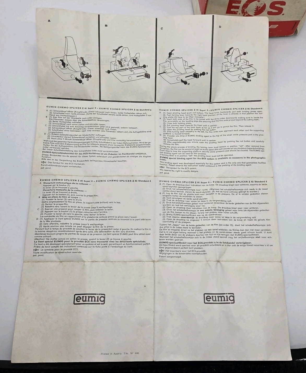 EUMIG Chemo Splicer ECS Super 8 Film Z01 Instructions Box Austria VTG