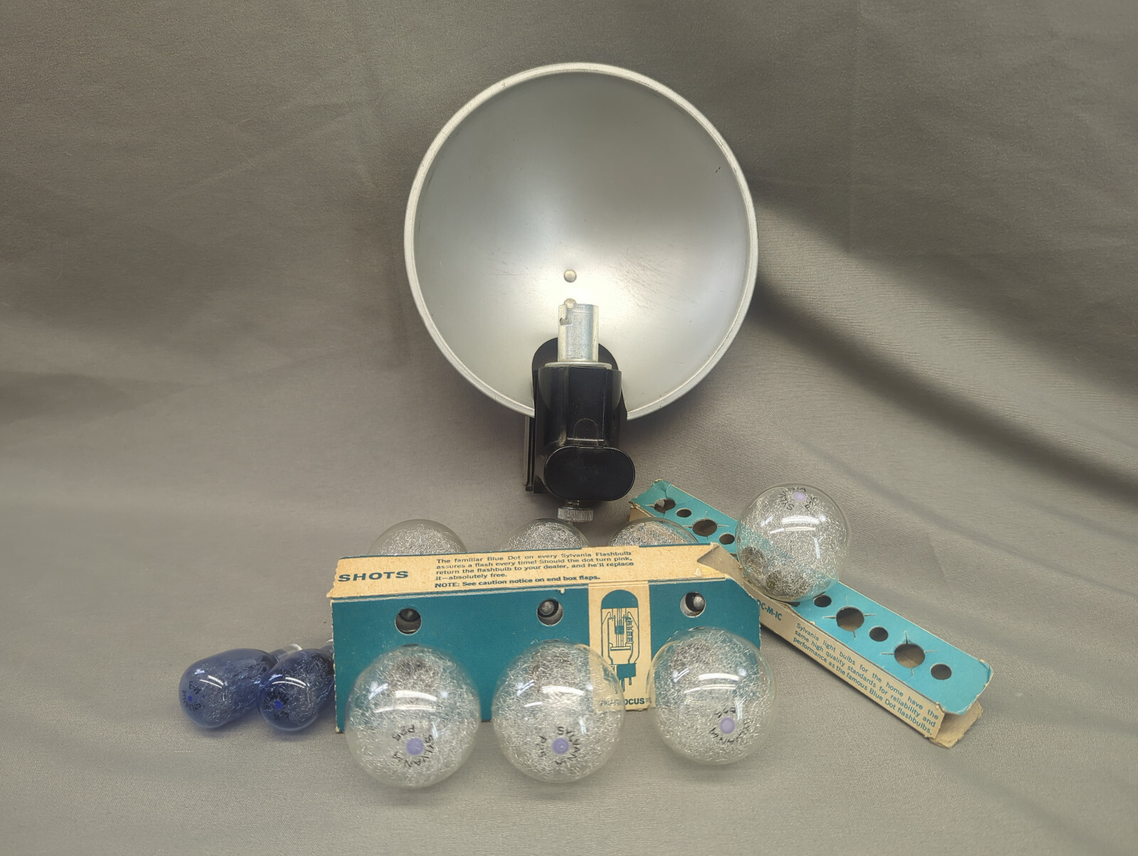 Vintage Flash Reflector and Sylvania Blue Dot Flash Bulbs Camera Photography