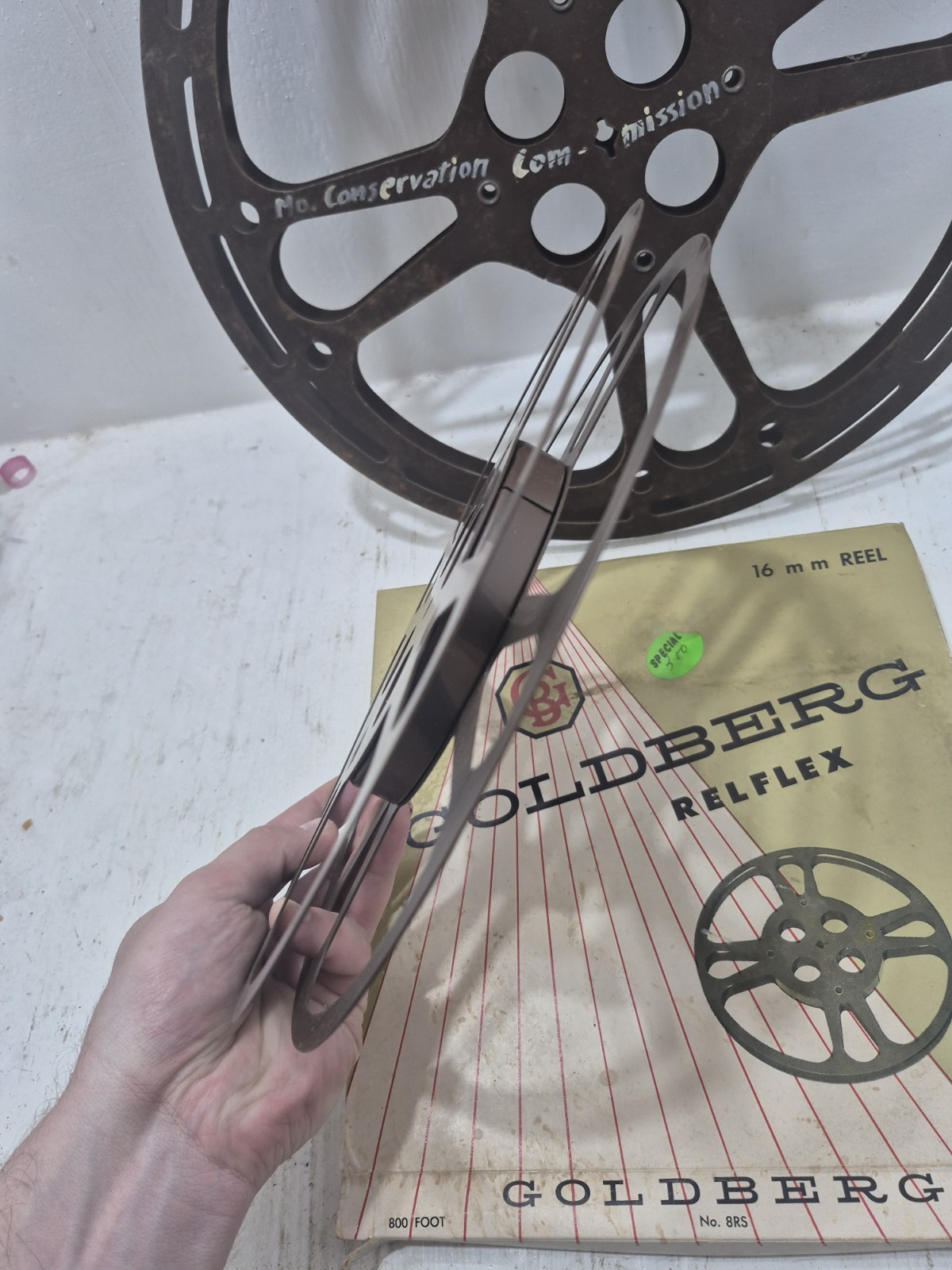 Lot of 2 Vintage EMPTY Movie Reels Metal Wheel 1 w/Box/Goldberg Relflex + Other