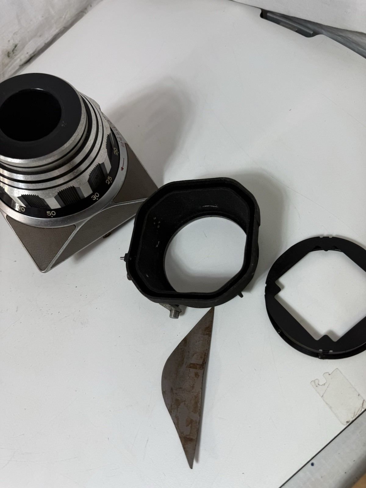 Vintage Linhof Technika Tan Multifocal Viewfinder w/ Mask & Hood Accessories