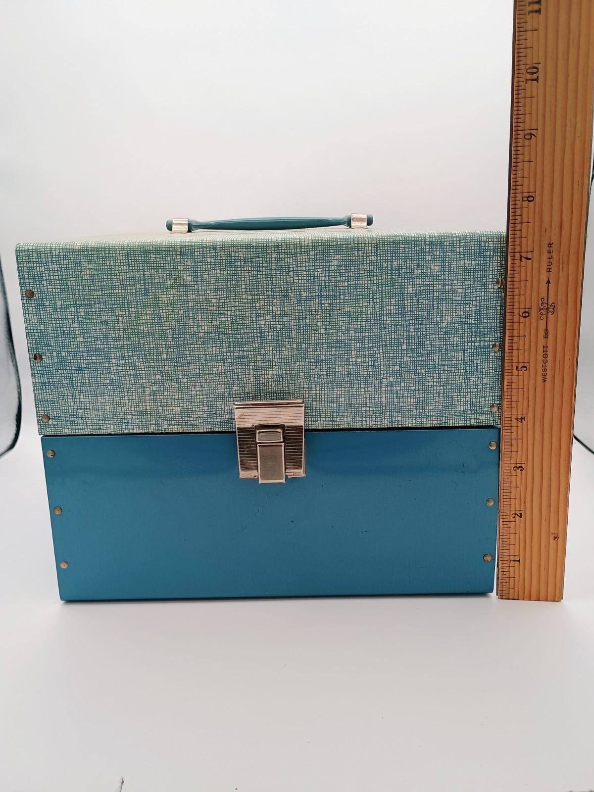 Vintage Metal Blue Movie Reel Chest Box 12 Slot Film Storage Case