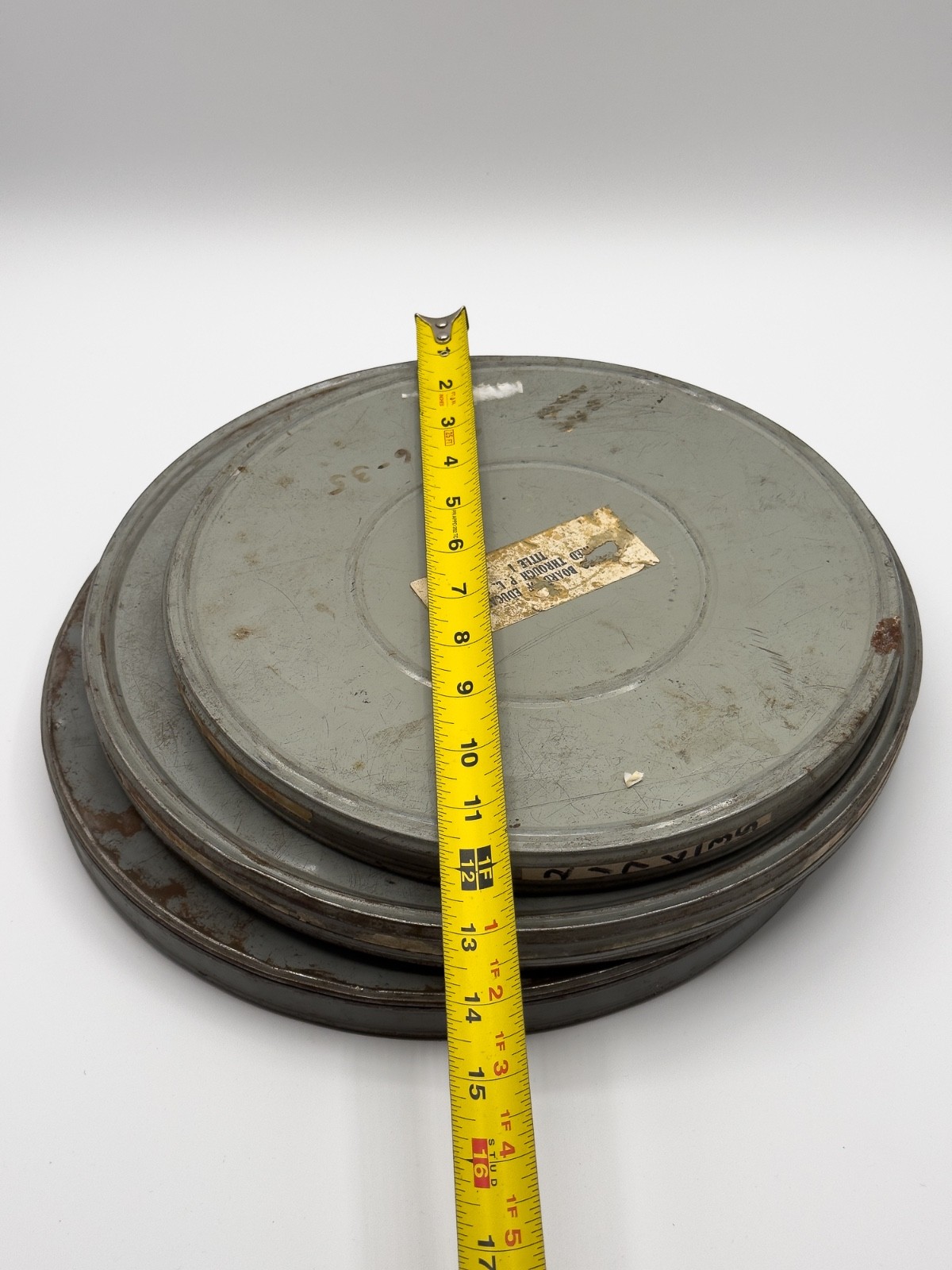 Vintage 16mm Metal Movie Film Reel Cans 10.75” & 12.5” Cinema Prop